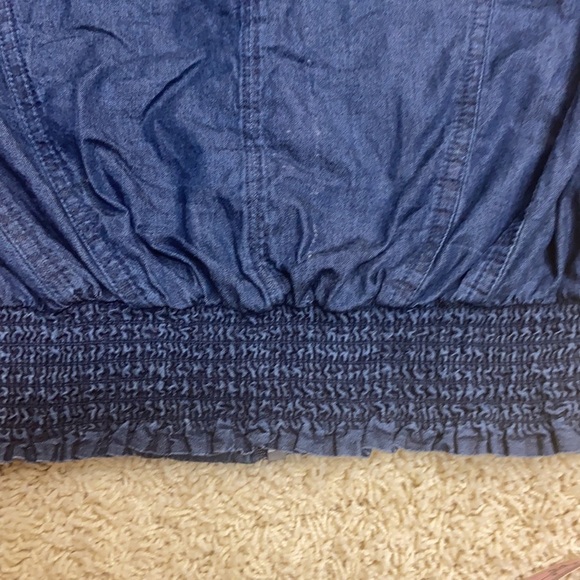 Voice NYC Chambray Denim Zip Jacket Multi Pockets Smocked Fit Waist Button Cuffs - Picture 3 of 16